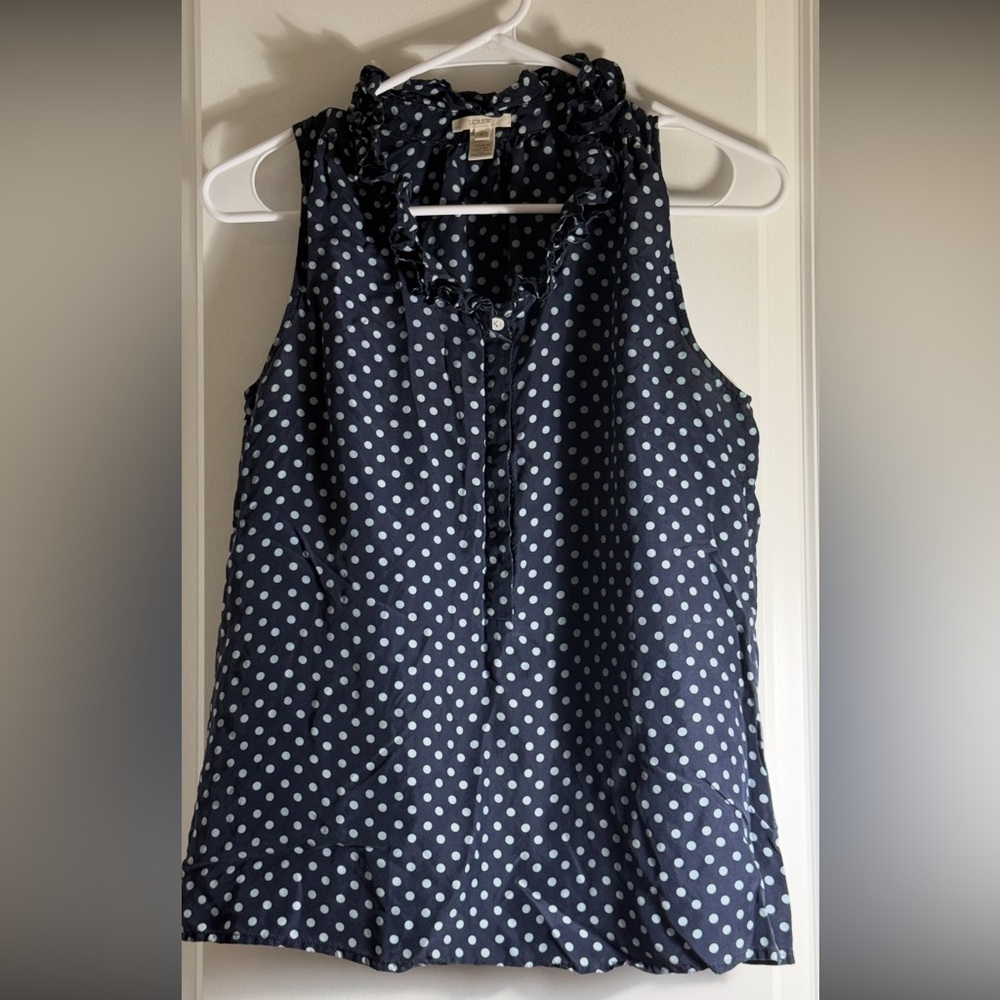 J.Crew Ruffle Popover in Polka Dot Navy/White Size 2